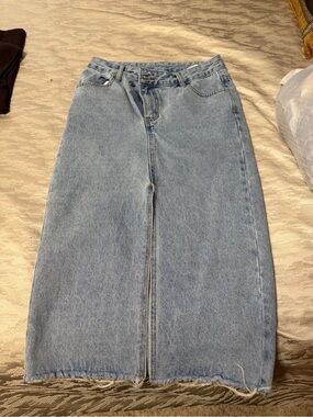 Light Blue Denim Midi Skirt - Women's Jeans